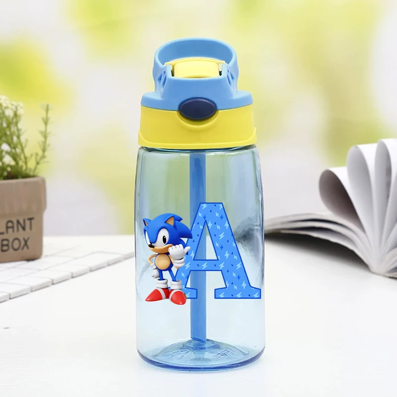 New Sonics Water Bottle with Straw Kawaii Cartoon Letter Printed Water Bottles Summer Sports Water Cup Cute Birthday Gifts