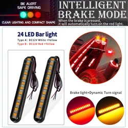 Placa de motocicleta Tail Light Bar, Freio Turn Signal, Vermelho Âmbar Branco Cor Âmbar, 24LED, 12V, 2pcs