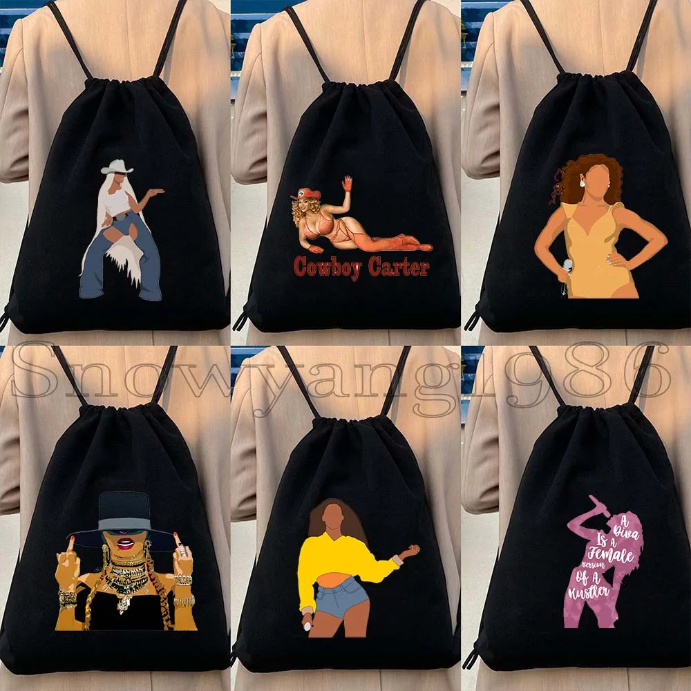 Love Beyonce Singer Poster Fan Cute Canvas Drawstring Bags Soccer Backpack Gym Sackpack Gifts String Bag for Hiking Sports Yoga