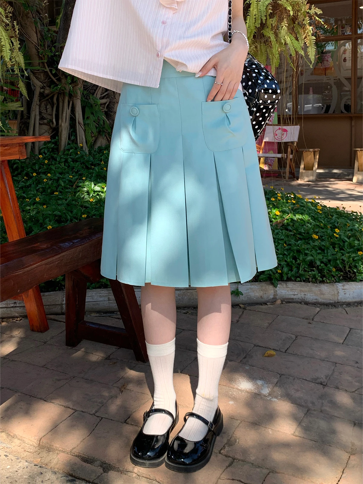 

Юбка-миди MUCHA Wooden Tea Mint Ice Academy с высокой талией, А-силуэт, плиссированная, утягивающая, средней длины, женская, весна 2026