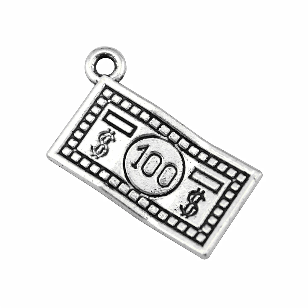 WYSIWYG 20pcs Charms 100 Dollars Money 10x19mm Antique Silver Color Pendants Making DIY Handmade Jewelry Factory Wholesale