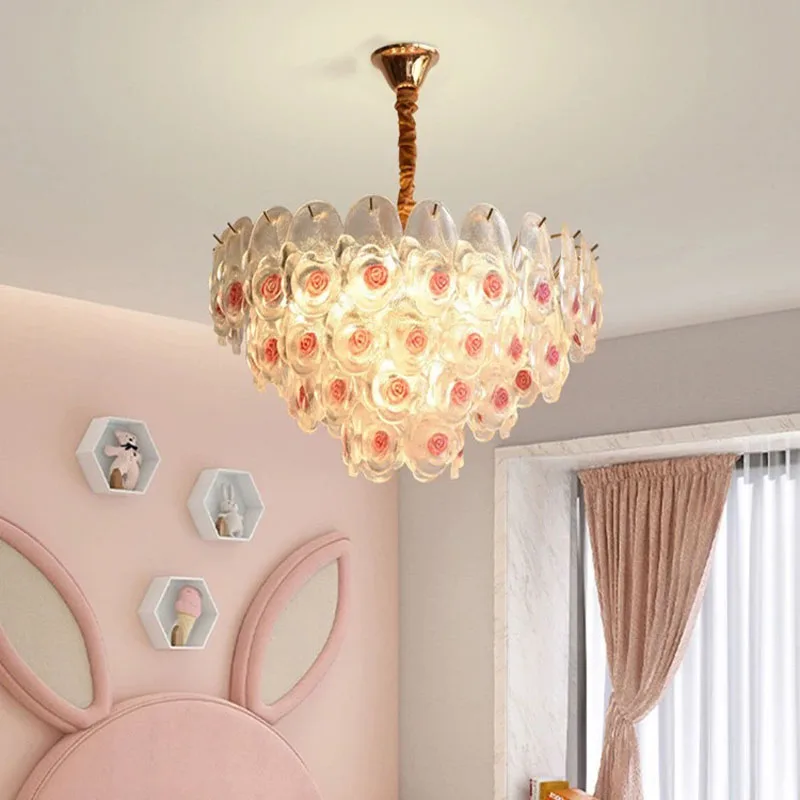 Modern Luxury Lustre Led Glass Chandelier Living Dining Room Rose Pendant Lights Indoor Decoration Home Hanging Lamps Luminaire