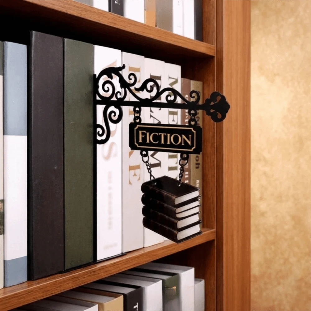 Creative Metal Book Divider Decorative Lightweight Bookend Hanging Plaque Book Pattern Book Partition Board Home Library