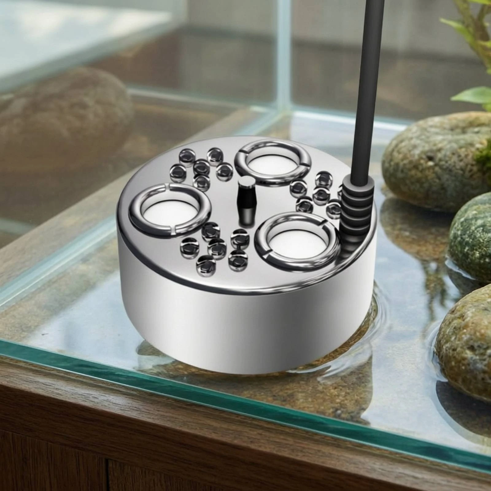 3-Head Pond Fogger Corrosion-Resistant Mist Maker with LED Lights High-Frequency Fogger Compact Humidifier Long-Lasting