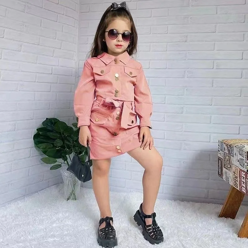 2024 Autumn Winter Girls Jackets Sets Button Top Coats Jacket + Sexy Short Skirt 2 3 4 5 Year