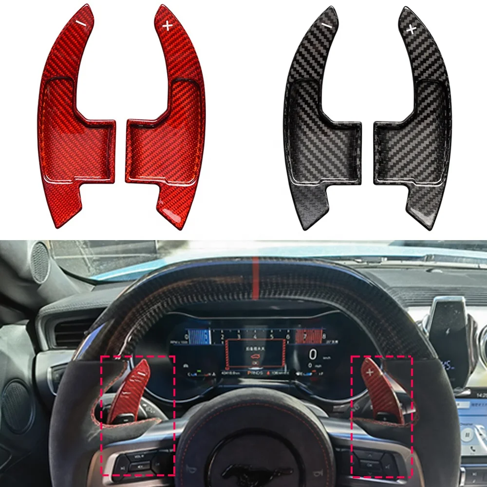 Car Accessories Carbon Fiber Steering Wheel Shift Black Paddle Shifter Extension For Ford Mustang 2015 2016 2018 2019 2020 2021