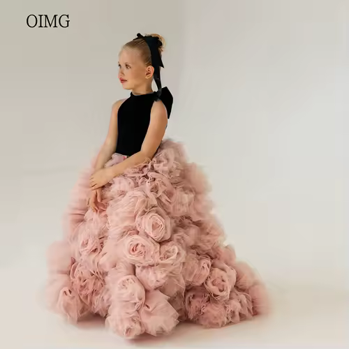 OIMG Luxury Ball Flower Girl Dresses High Neck Gown Wedding Party Dress Flowers Floor Length Princess Birthday Dress Customized - Image 7