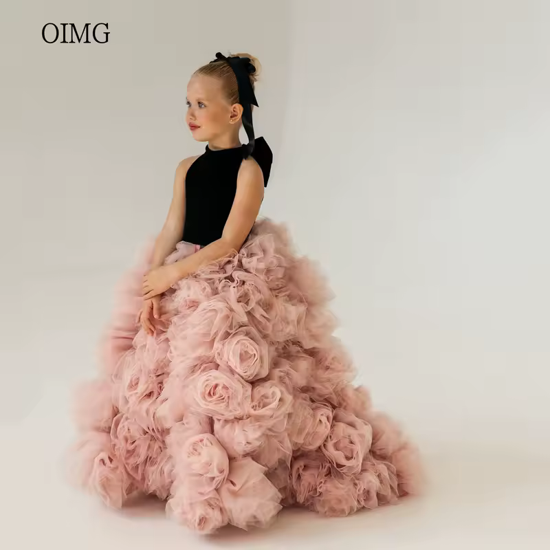 OIMG Luxury Ball Flower Girl Dresses High Neck Gown Wedding Party Dress Flowers Floor Length Princess Birthday Dress Customized - Image 7