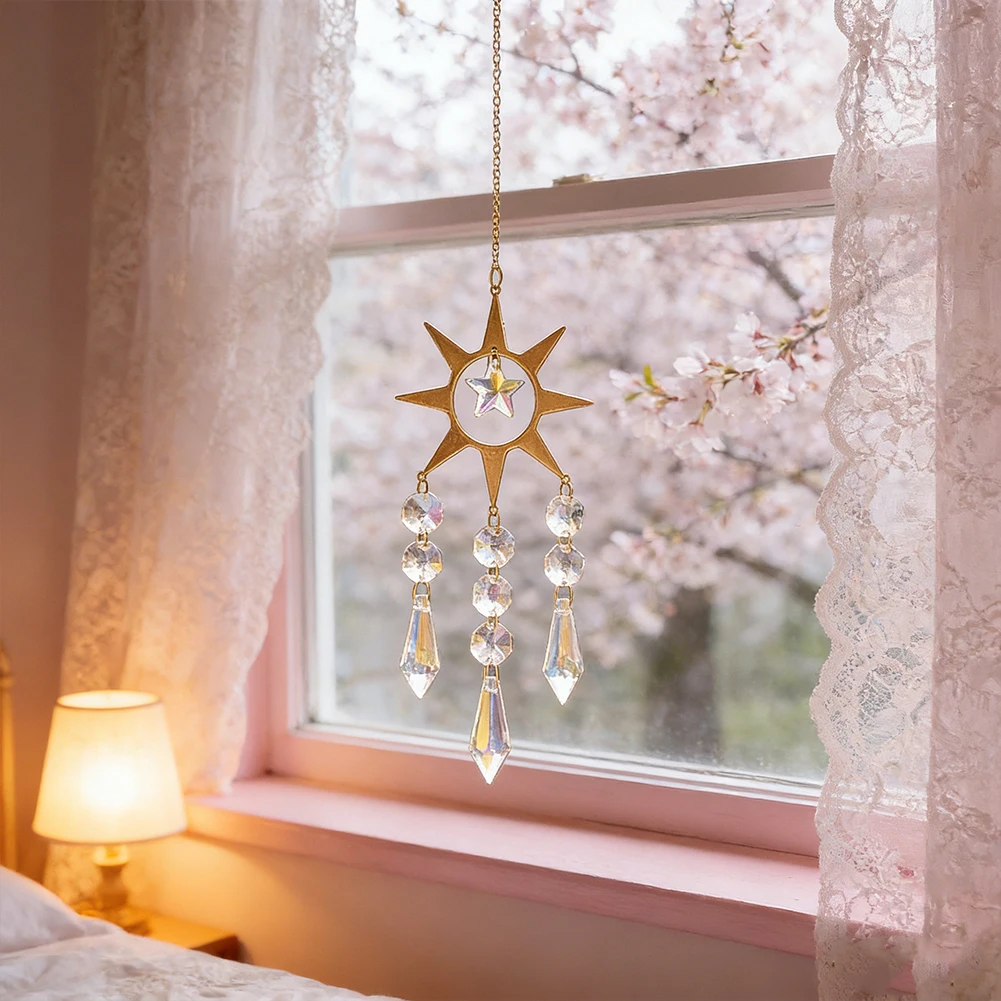 

Copper Sun Crystal Pendant Sun Catcher Window Hang DIY Outdoor Garden Courtyard Home Decoration Chandelier Accessory