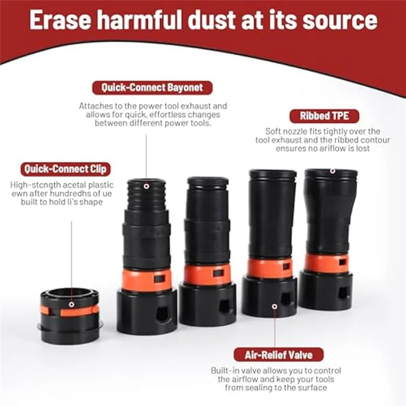 PORK-Dust Collection Hose Kit For Home And Shop Vacuums System With 6 Adapters Of Woodworking Power Tool And Sander