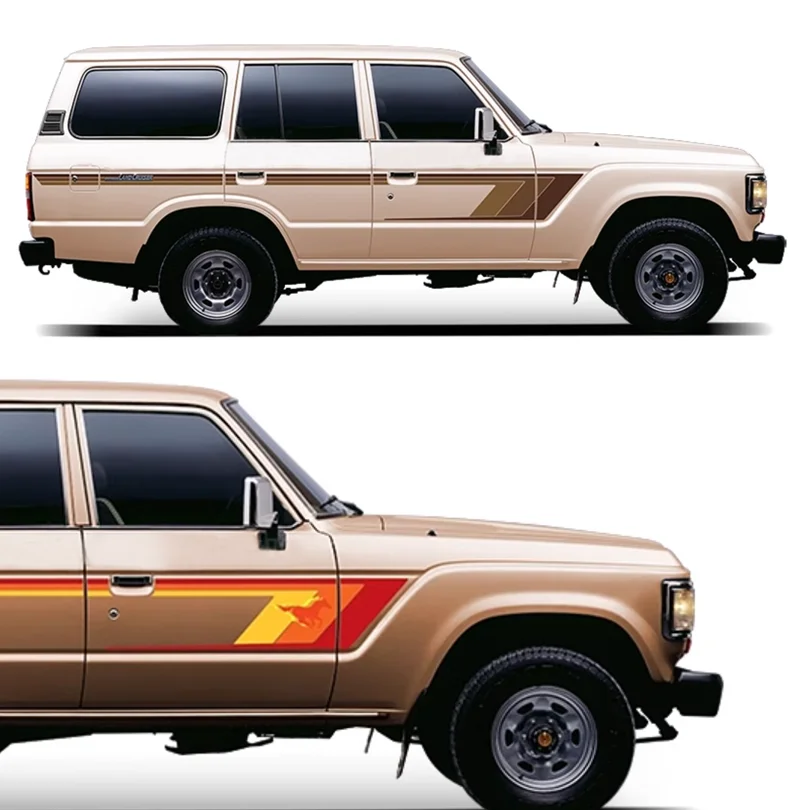 

Custom Car Sticker Side Waistline Precut Stripes Retro Tricolor Decal Vinyl Graphics Blackout Wrapping for Land Cruiser 60 LC60