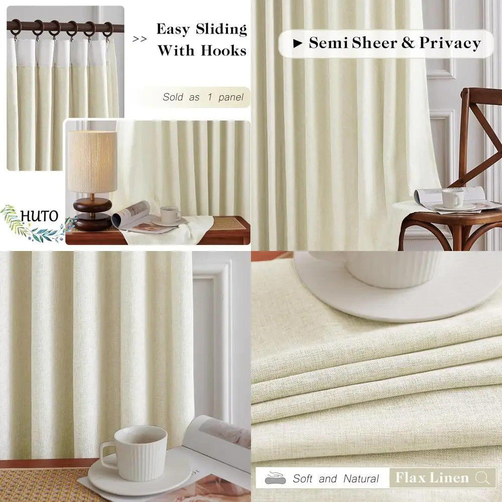 

Светло-бежевые полупрозрачные льняные шторы с плиссировкой для обеспечения конфиденциальности, подходят для спальни, гостиной и дверей на террасе (1 шт.)