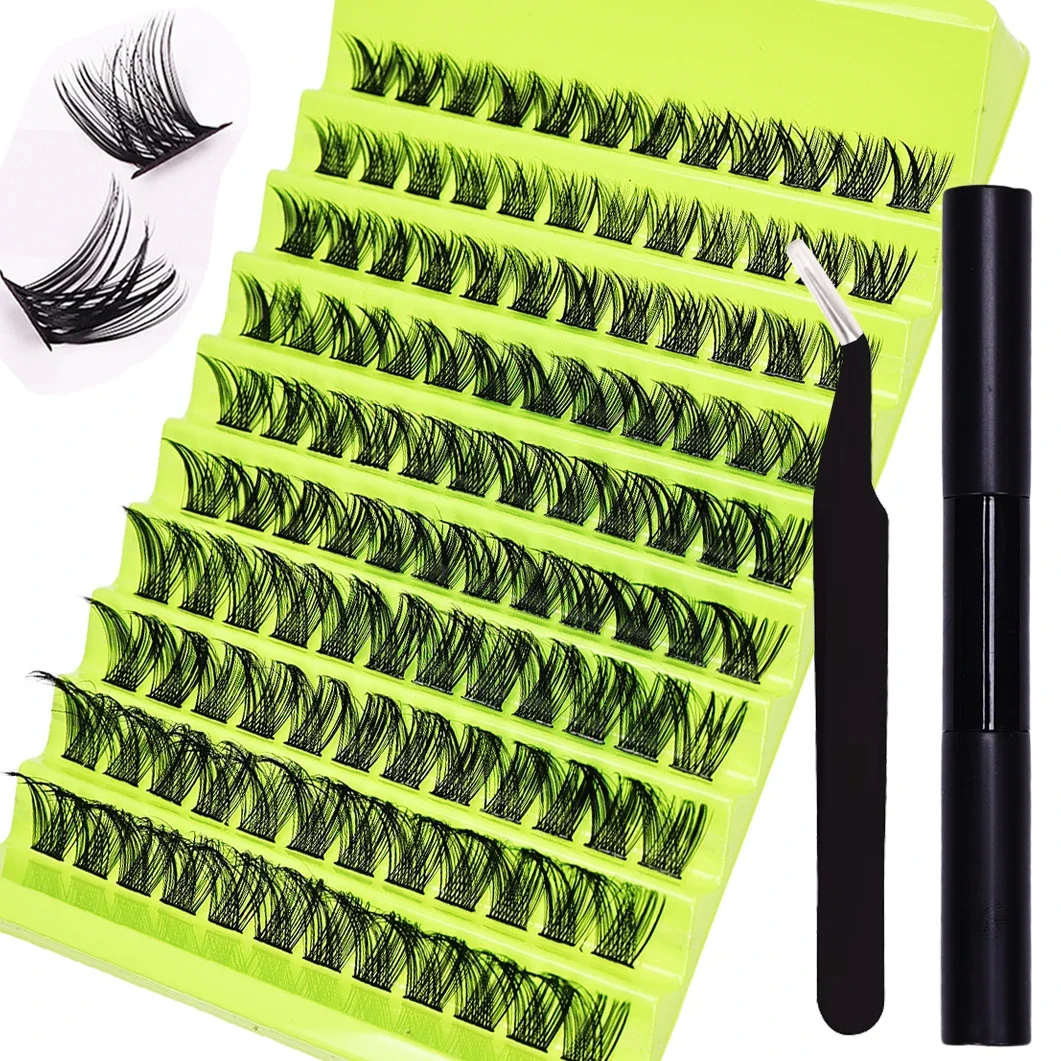 DIY False Eyelash Extension Kit 120 Clusters DIY Lash Extensions and Tools with Eyelash Adhesive and Sealant and Eyelash Tweezer