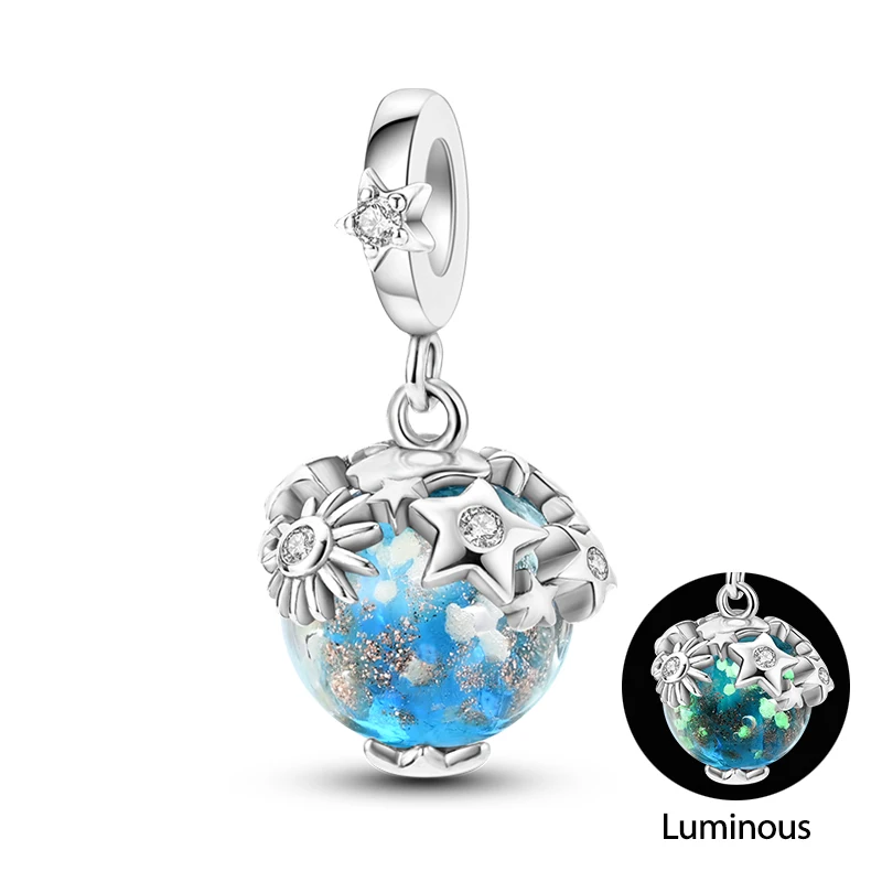 Original Charms Silver Beads Glowing Planet Pendant