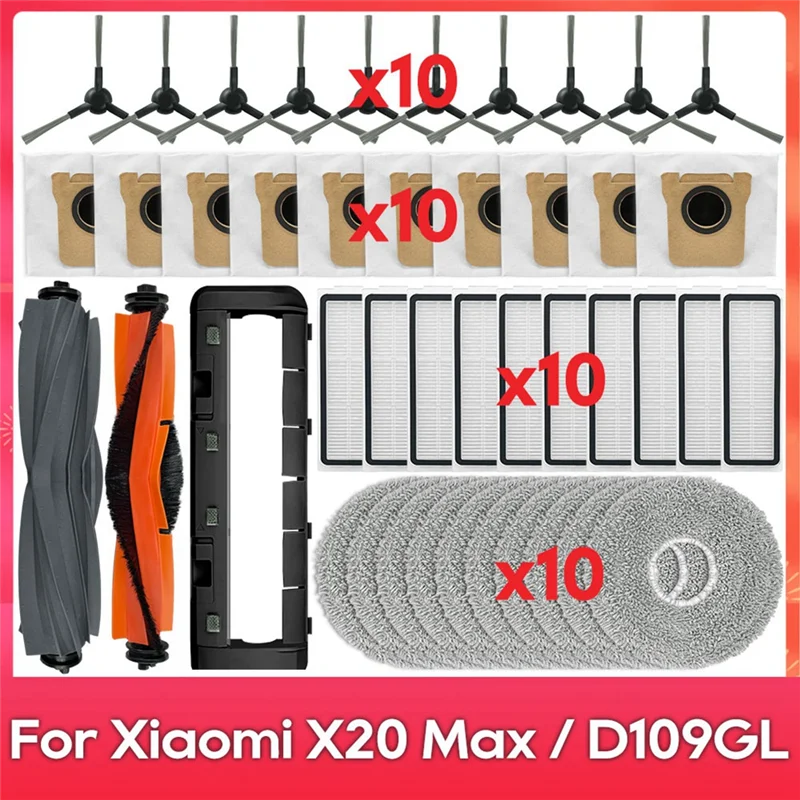 

WCS-For Xiaomi Robot Vacuum X20 Max / D109GL Main Brush Side Brush Hepa Filter Mop Cloth Dust Bags Accessories Parts