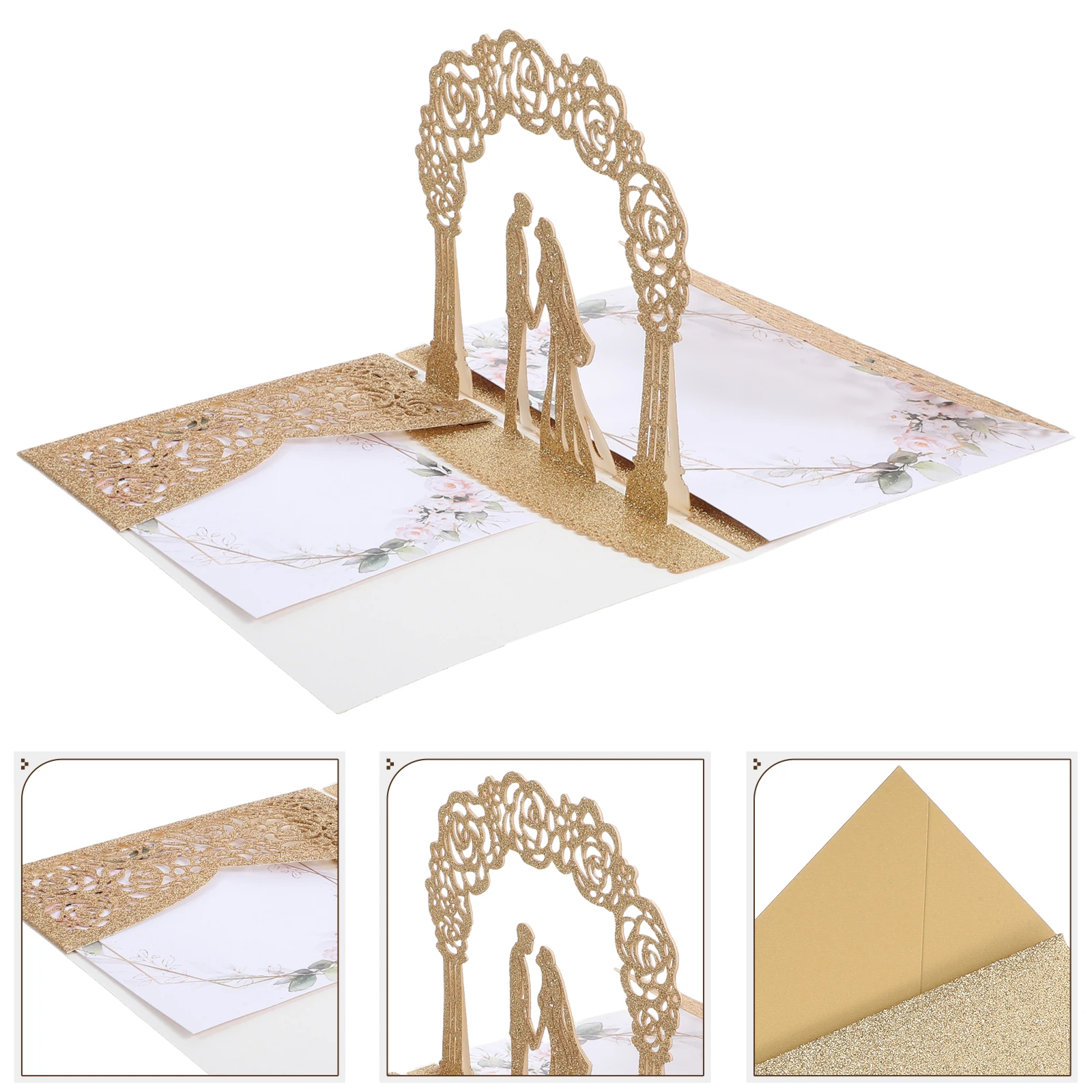 1 set 1 Set Glitter Wedding Invitation Cards Arched Door Style Thick Paper Blank Message Section Envelope Included For