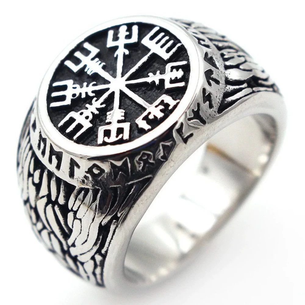 New Vintage Minimalist Trend Niche Viking Rune Stamp Scandinavian Ring Men\'s Domineering Punk Nordic Amulet Jewelry Accessories