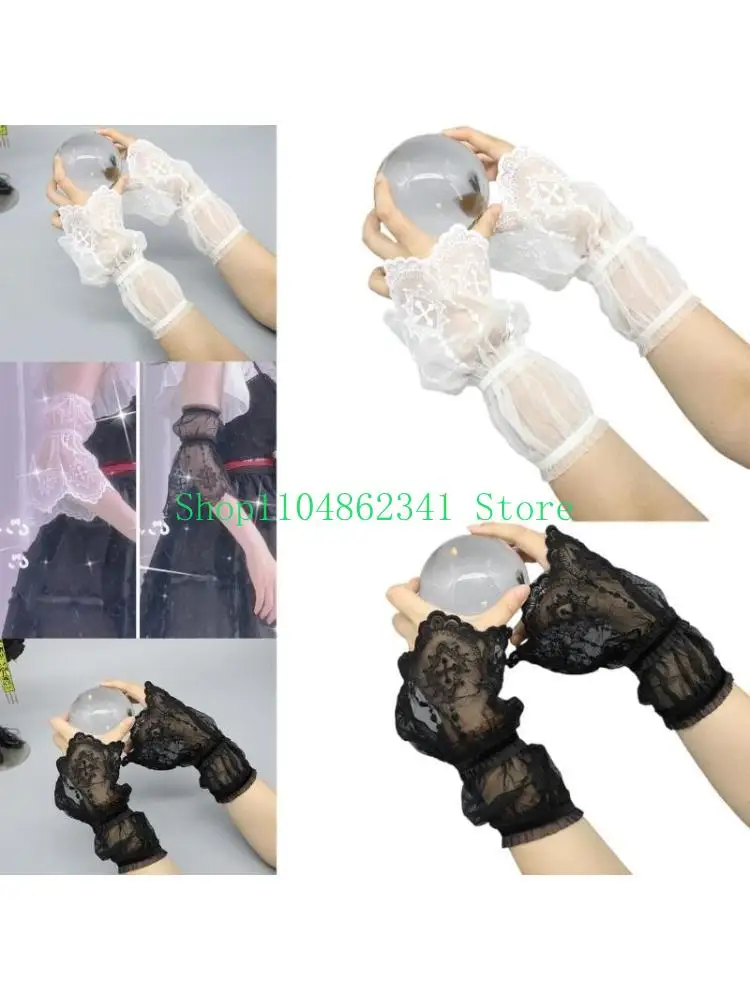 652F Lace Flower Sleeves Detachable Arm Sleeves for Women Girl Lace Wrist Cuffs for Sweater Dress All Matching Accessories