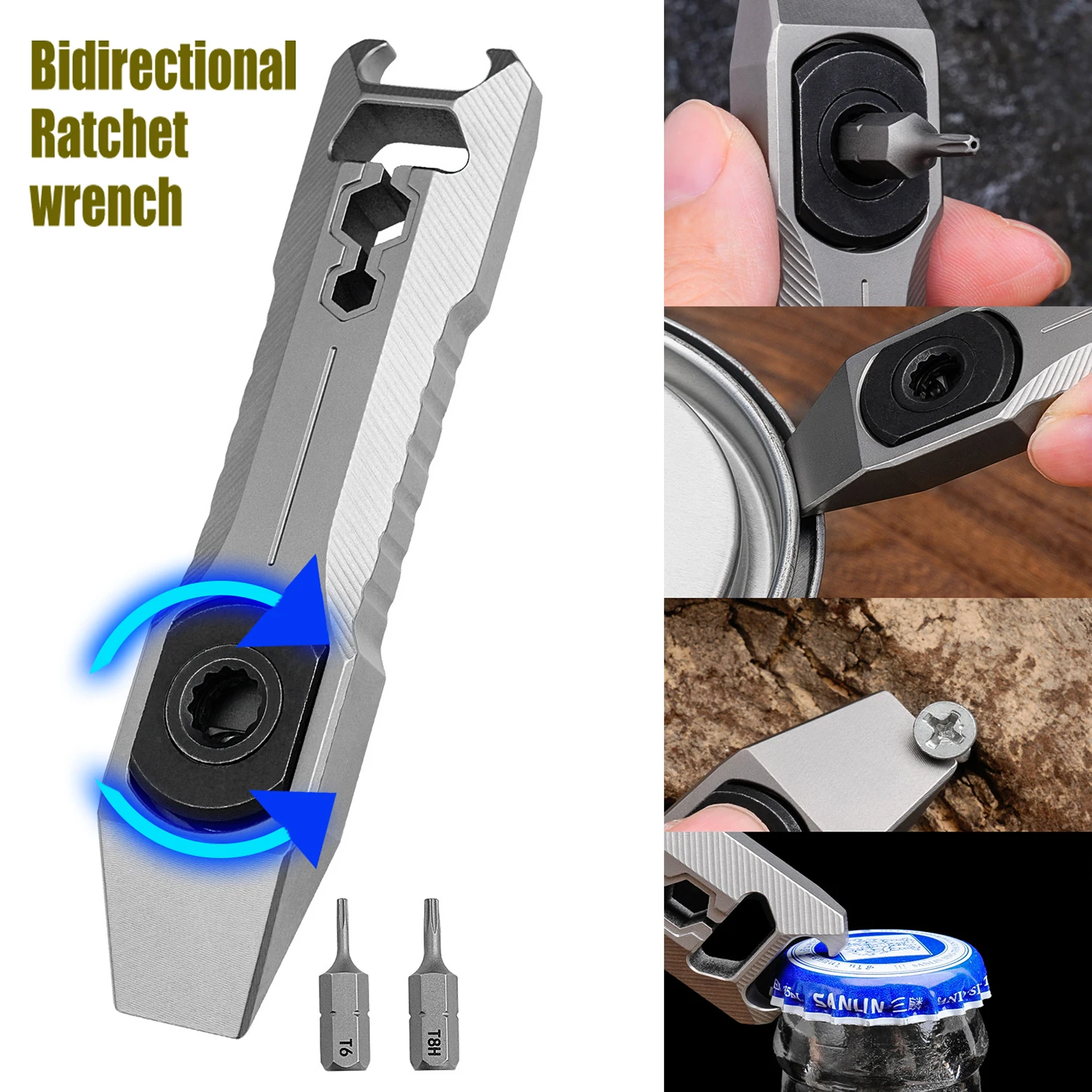 

Detachable Forward And Reverse Ratchet Screwdriver Tool Titanium Alloy Portable Bottle Opener Crowbar Nail Driver EDC Tool FC20