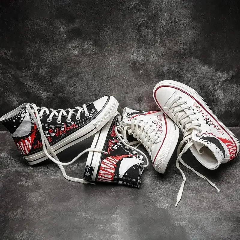AA Movie Venom Canvas Fashion Аниме Повседневные высокие кроссовки для подростков Унисекс Черно-белые туфли Mandarin Duck Sho 2025 Новинка