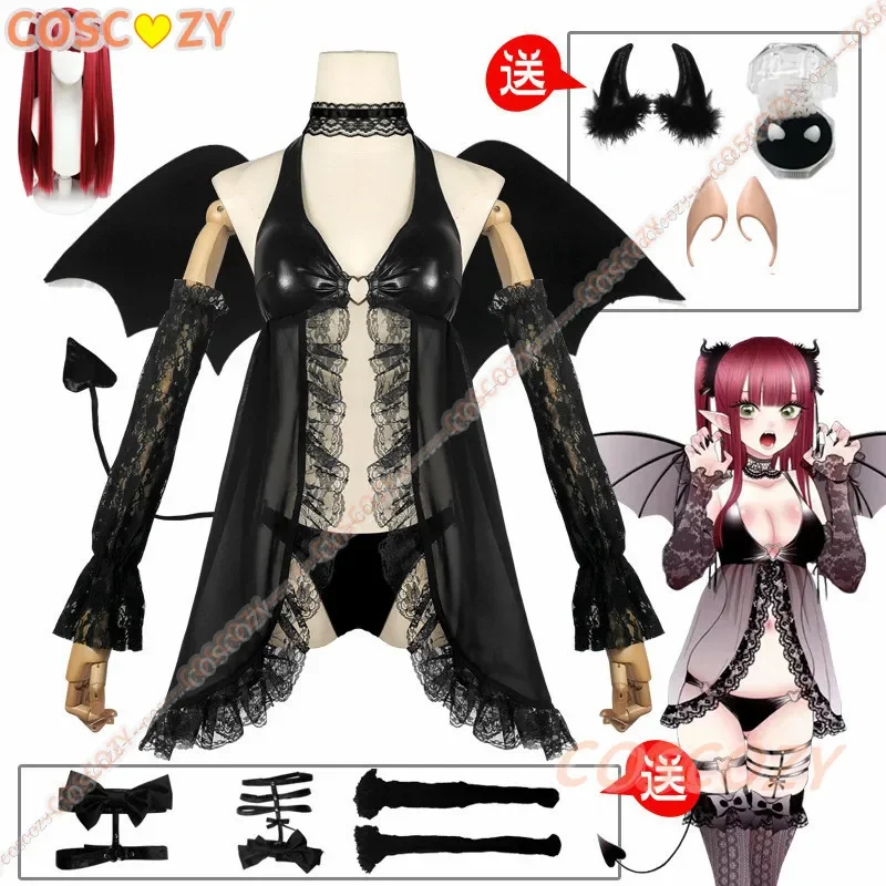 Coscozy My Dress Up Darling Cosplay Kitagawa Marin/Rizu Kyun Cosplay Costume Wig Wing Leather Cos Little Devil Sexy Lace Pajamas