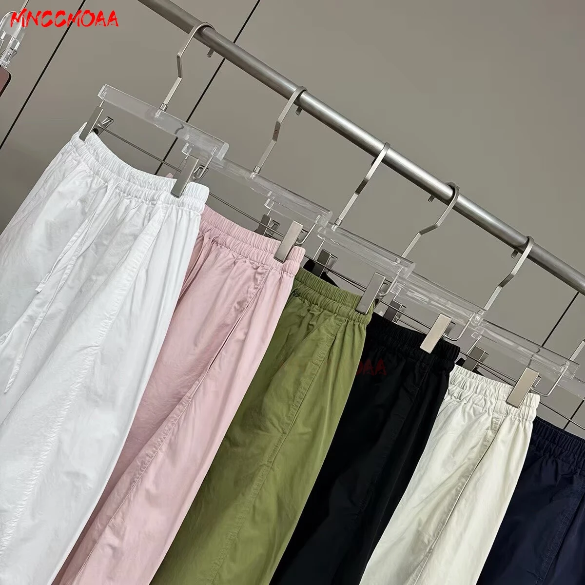 Women's White Elastic Waist Wide Leg Pants Summer Female Casual Loose Trousers