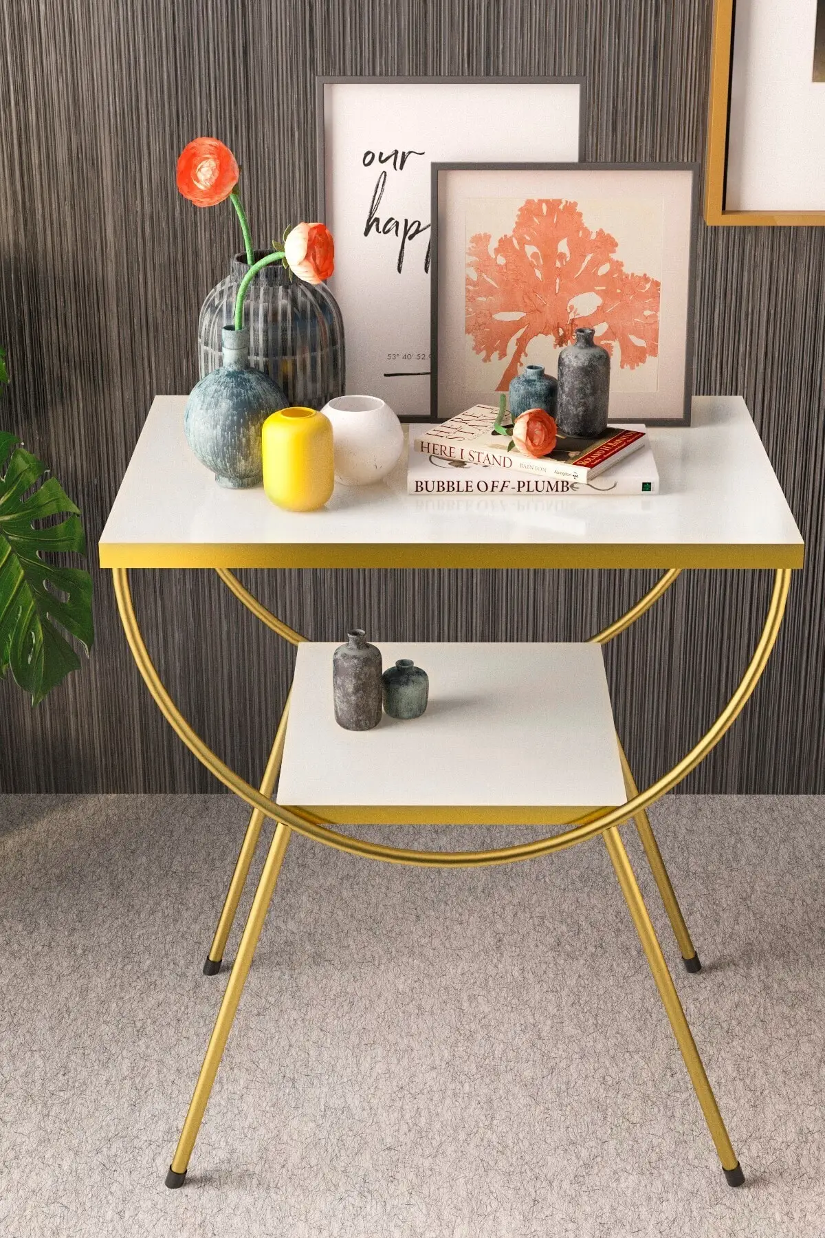 Seite Kaffee Tisch Nachttisch Metall Kappe Gold Weiß