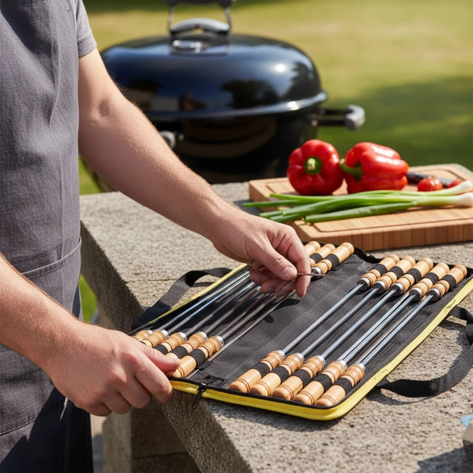 

20 Pieces Straight Barbecue Skewers Wooden Handles Wood Handle Shish Skewer Wood-Handled Skewers Reusable Cooking Tool