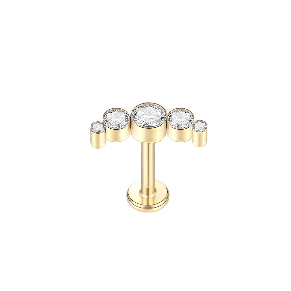 1PC Implantaat Grade Titanium Zirkoon Stud Oorbel Intern Schroefdraad Ster Labret Piercing Lip Monroe Helix Tragus Piercing Sieraden