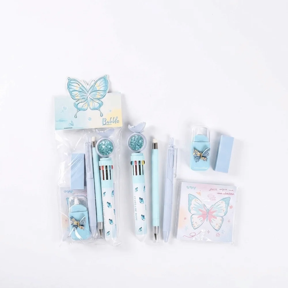 Retractable Gel Pens Butterfly Stationery Set Sticky Notes Correction Tape School Supplies Kit Multi-Style Aesthetic