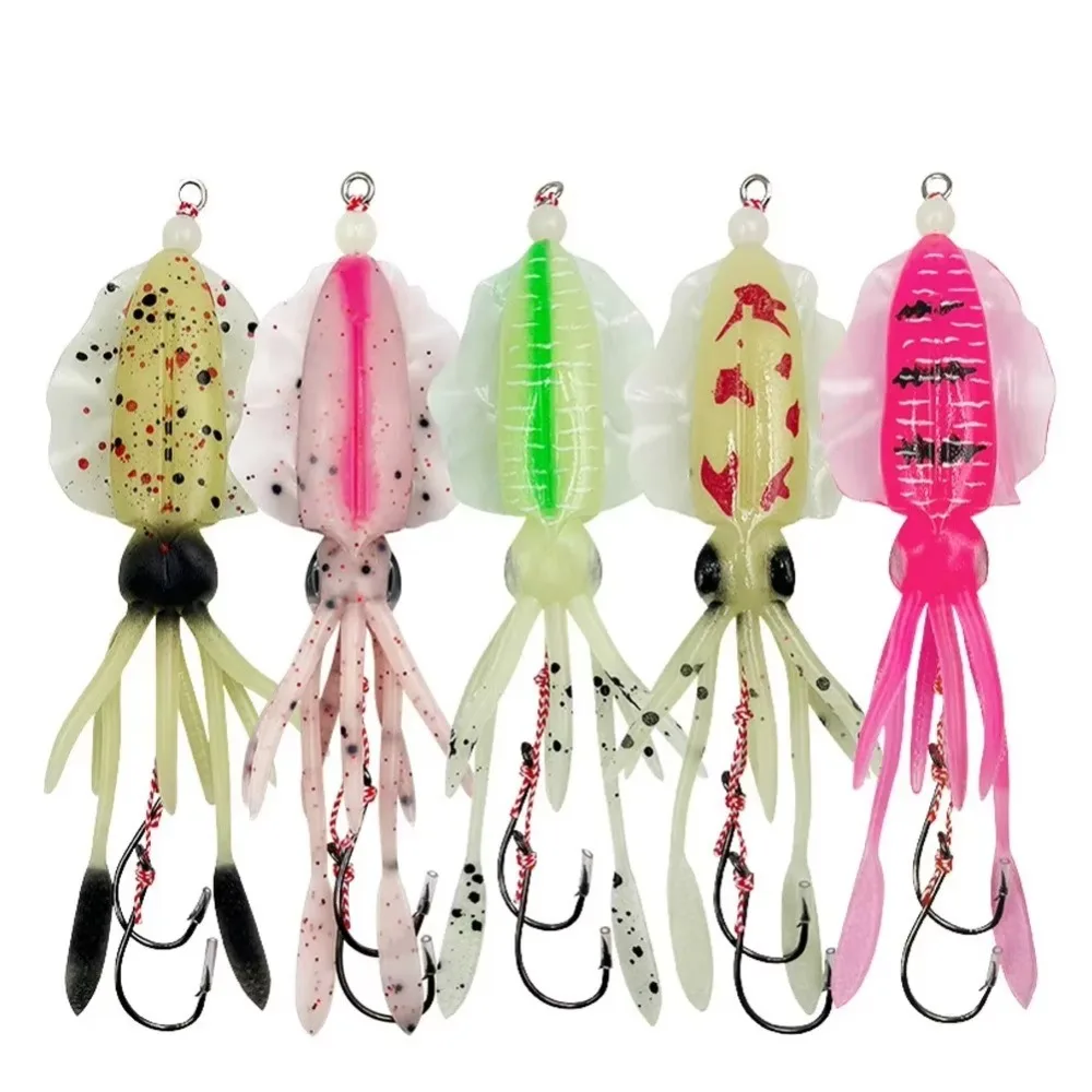 

10CM/15CM Rubber Squid Skirts Soft Material Double Hook Design Octopus Fishing Lures Luminous Feature Soft Rubber