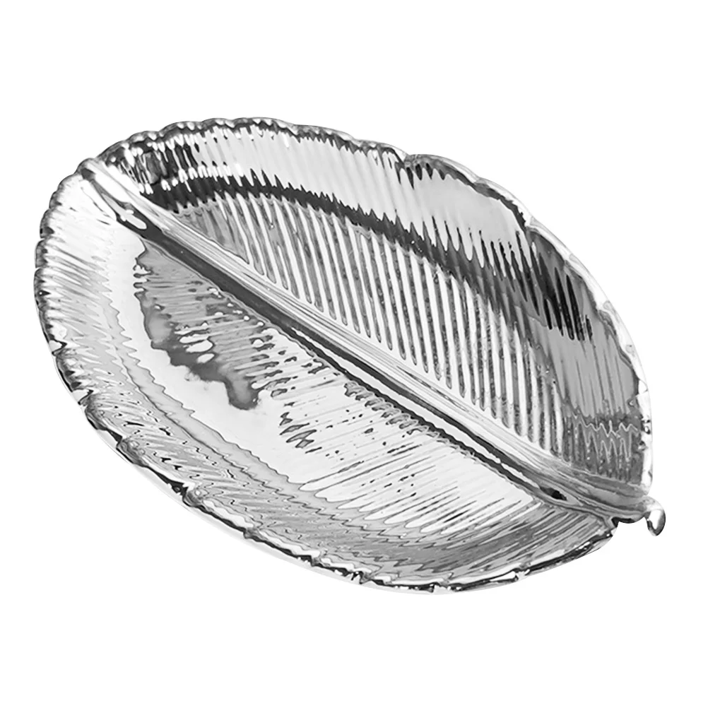 

Decorative Jewelry Plate Earring Holder Women Necklace Ceramic Trinket Tray Leaf Shape Key Storage Dish Female Keys
