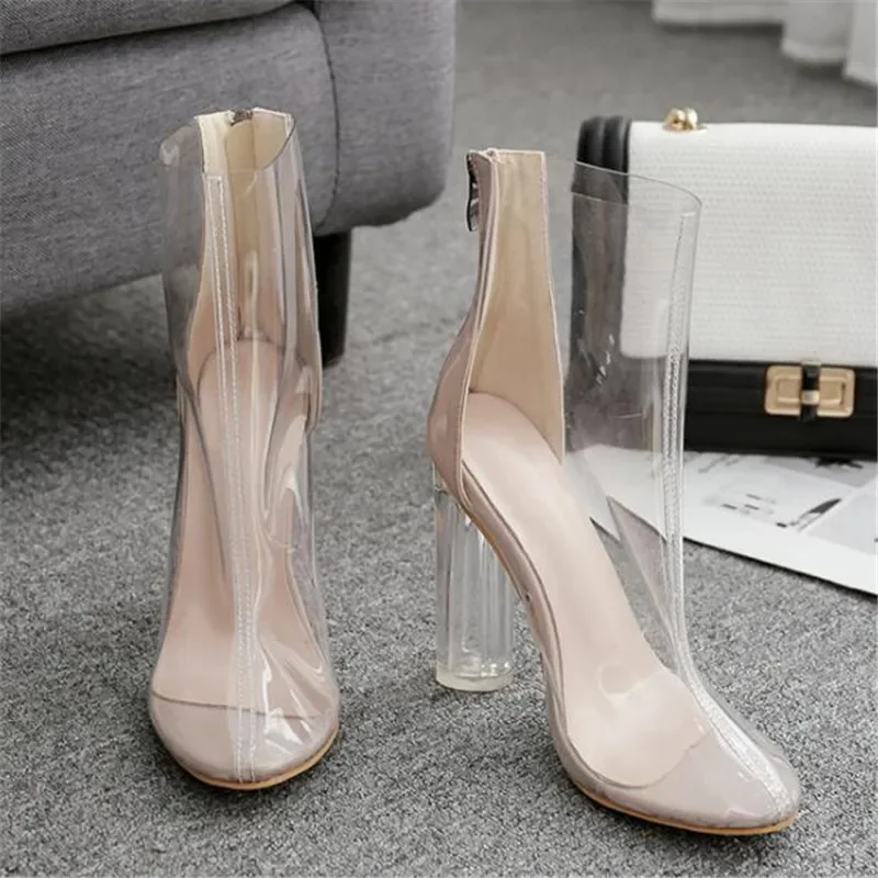 Women\'s Shoes High Heels PVC Slip on Square Heel 11cm Pointed Toe Women\'s Boots