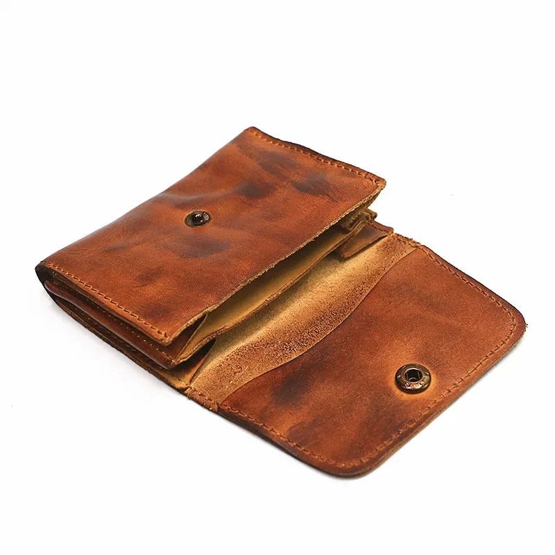 Cartera de cuero genuino para hombres y mujeres, carteras pequeñas cortas hechas a mano Vintage de marca para hombres, tarjetero, monedero de cuero