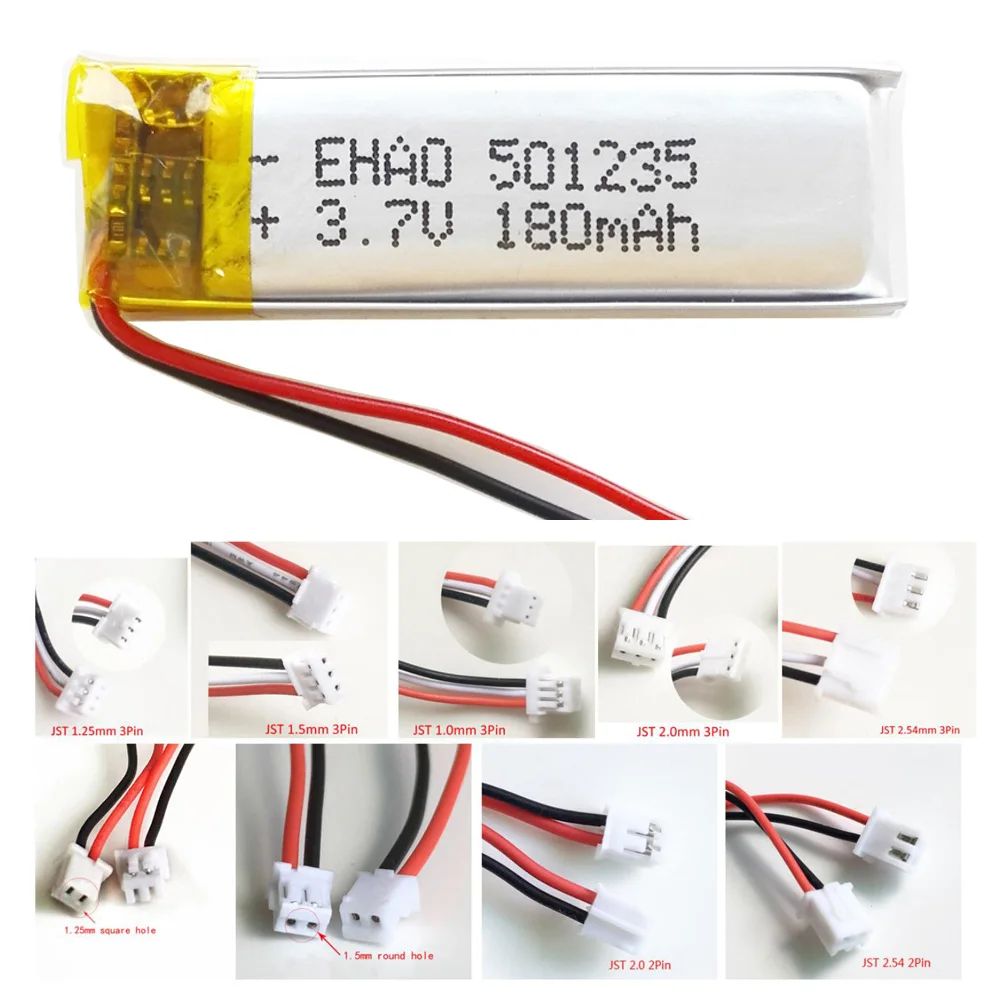 Akumulator 3.7V 180mAh LiPo + JST 2pin 3Pin 501235 wtykowy do MP3 elektryczna szczoteczka do szczoteczki z funkcją nagrywania głosu Bluetooth zestaw