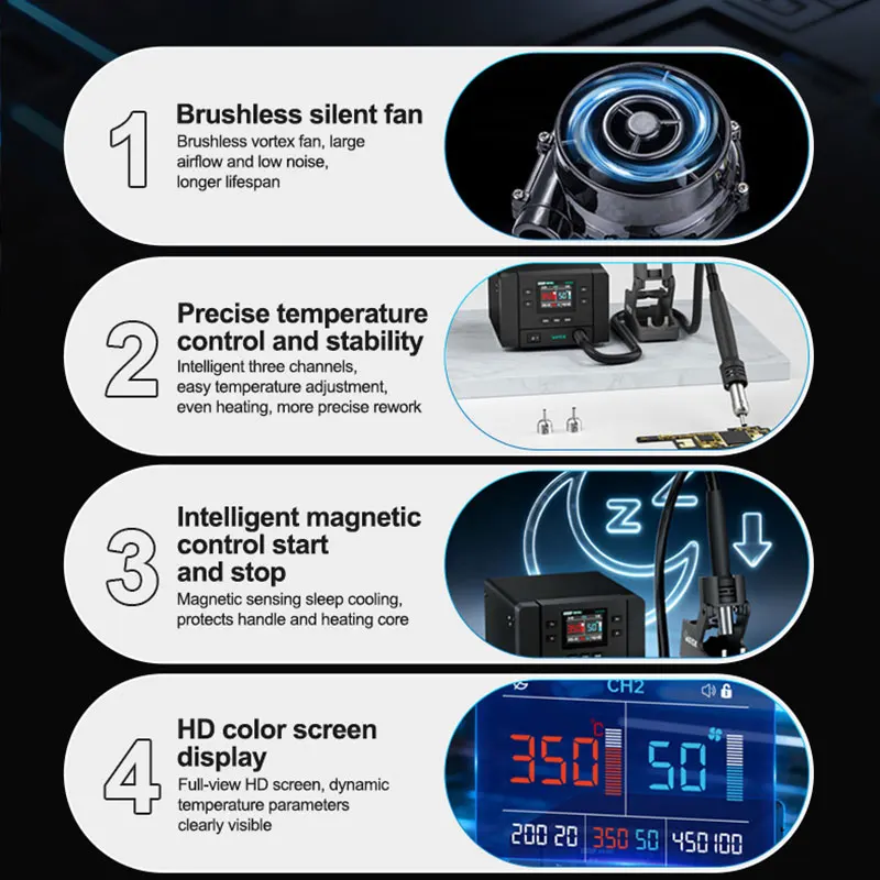 QUICK K8 Pro Intelligent Hot Air Rework Station 1000w High Power Precise Temperature Control and Stability Repair Tools view 2
