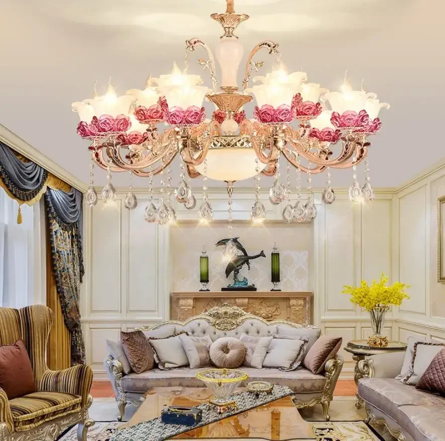 

Modern LED Flower Crystal chandelier Lights For Living Room Light Ceiling Fixture Indoor Pendant Lamp With Lampshade