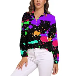 Neon Paint Loose Blouse Pretty Splatter Print Casual Oversize Blouses Female Long Sleeve Trendy Shirt Summer Custom Clothes