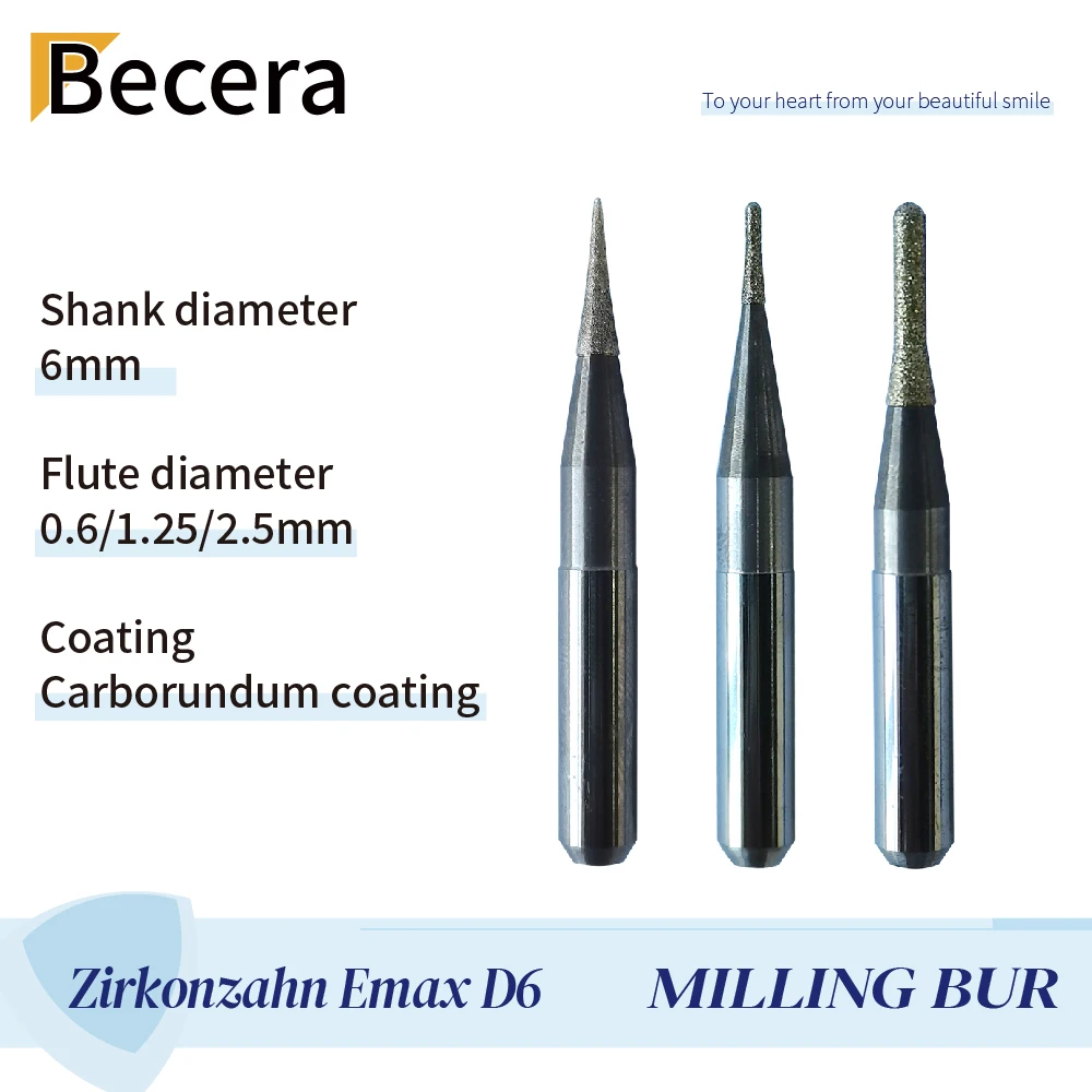 

Becera Dental Milling Burs Shank 6 MM Corundum Coating for Lithium Disilicate Block Compatible with Zirkonzahn Cad Cam System