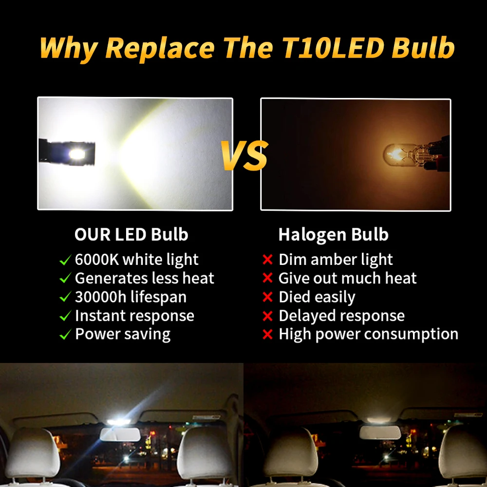 10PCS Led W5W T10 Car Led Signal Lamp 501 194 Bulbs 5630 6SMD Clearance Lights Reading Lights Interior Lights 6000K 12V White