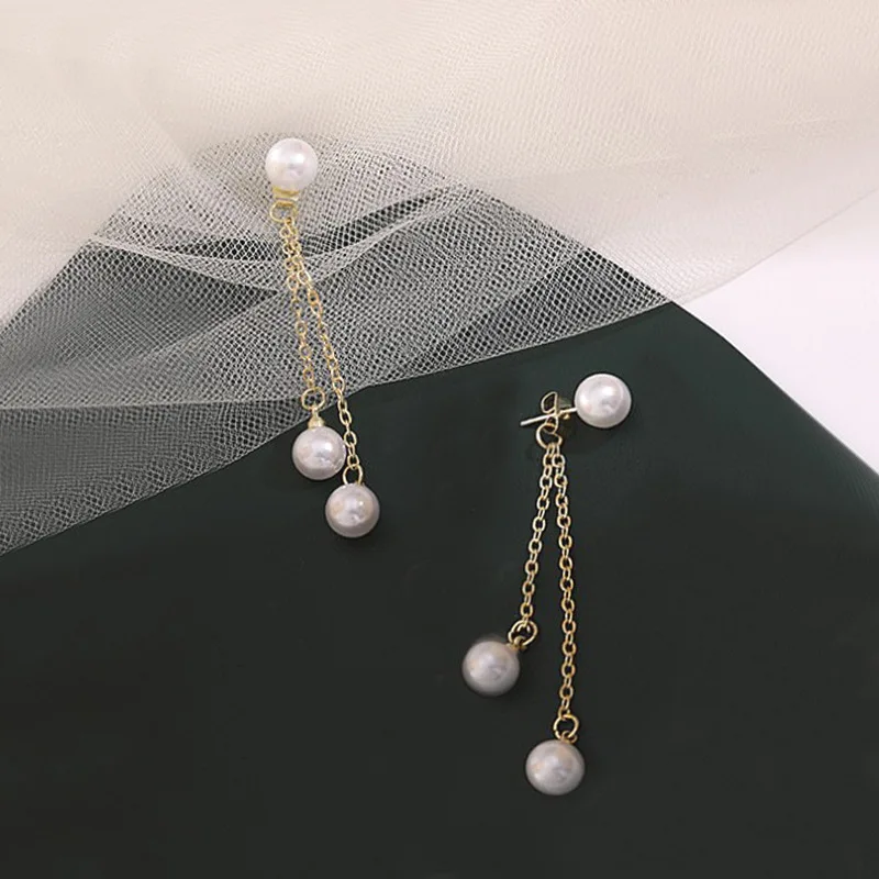 2 in 1 Pearl Tassel Earrings for Women Short Long Hanging Earrings Imitation Pearl Pendants Temperamental Dangle Earrings