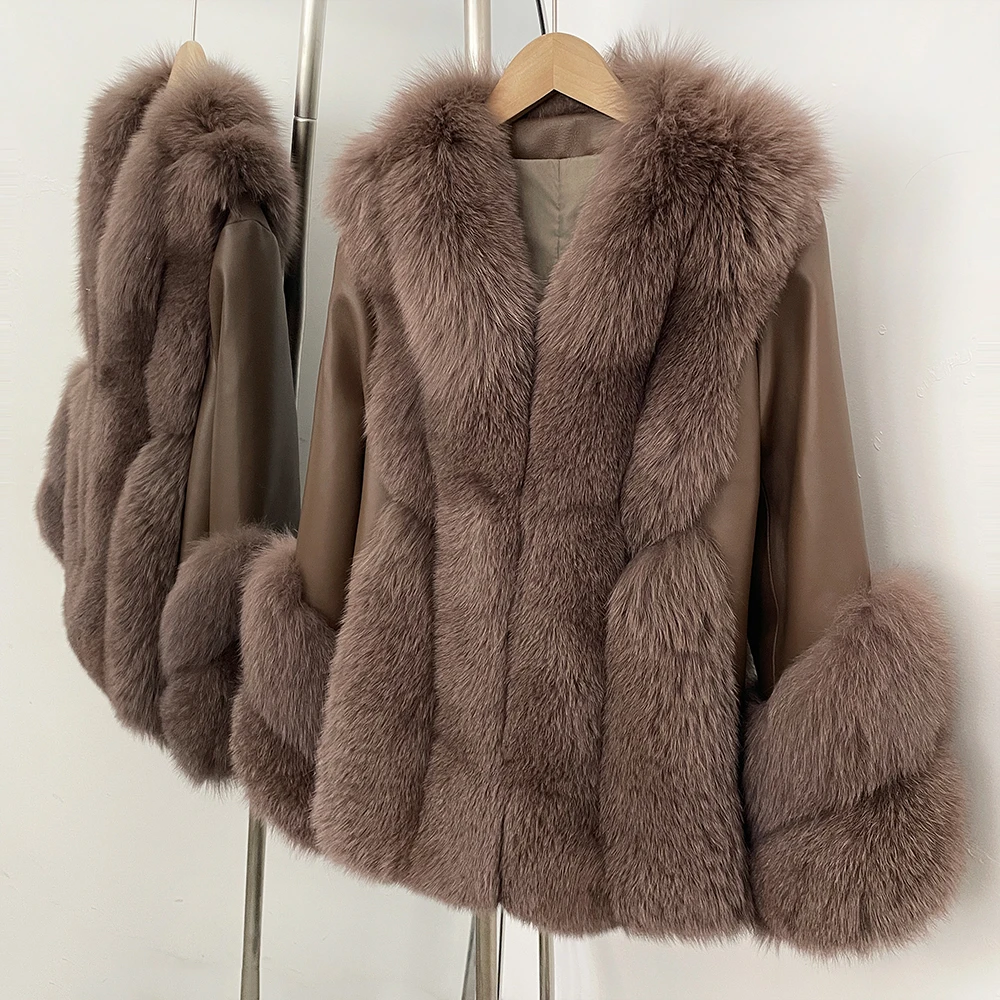 

Real Fox Fur Coats with Down Genuine Sheepskin Leather Wholeskin Fashion Natural Fox Fur Jacket Luxury Women 2026 Winter Outwear