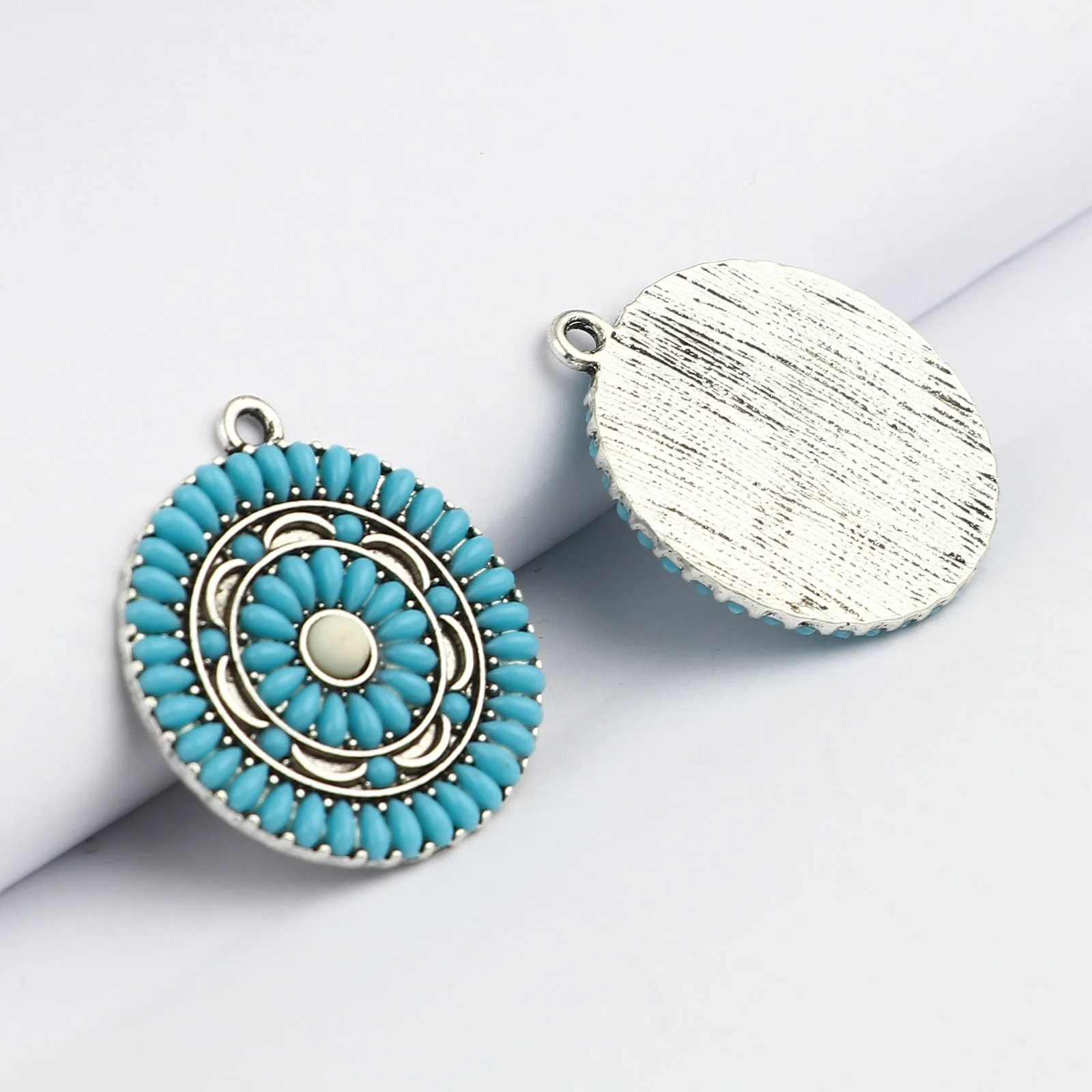 Bohemian Geometic Metal Pendants Marquise Antique Silver Color Green Blue  Charms DIY Necklace Jewelry,1-5PCs