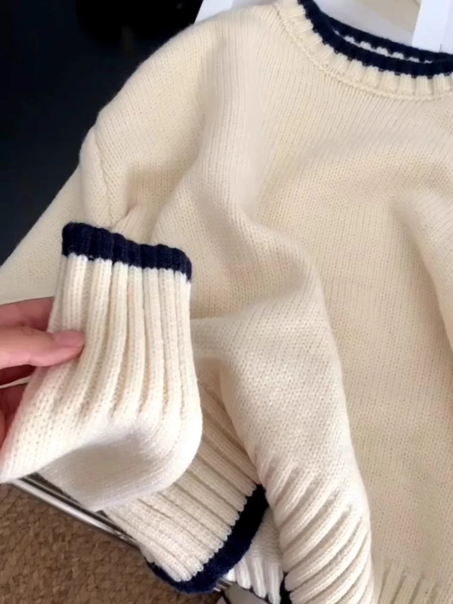 

Свободный кашемировый вязаный пуловер с круглым вырезом, утепленный, осенне-зимний, женская модная верхняя одежда в повседневном стиле, корейская версия