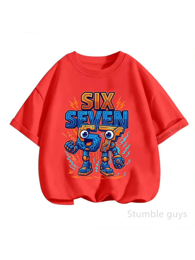 Kids Robot Six Seven Number 67 Graphic T-Shirt, Soft Cotton Crew Neck, Cool Wear for Boys & Girlsdf0076