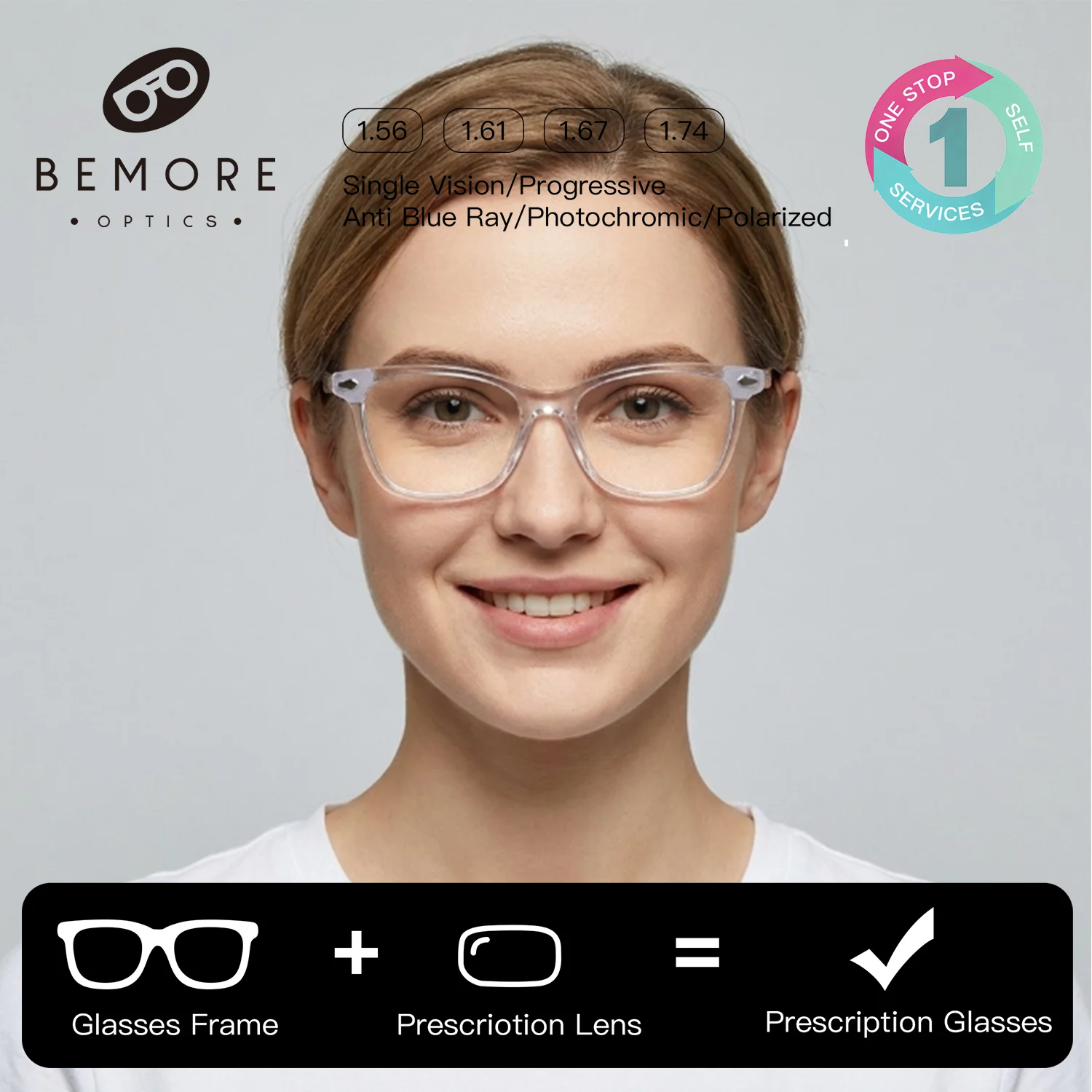 

BEMORE Trendy Square Clip on Polarized Sunglasses Ultralight Acetate Custom Prescription Glasses Multifocal Optical Eyewear