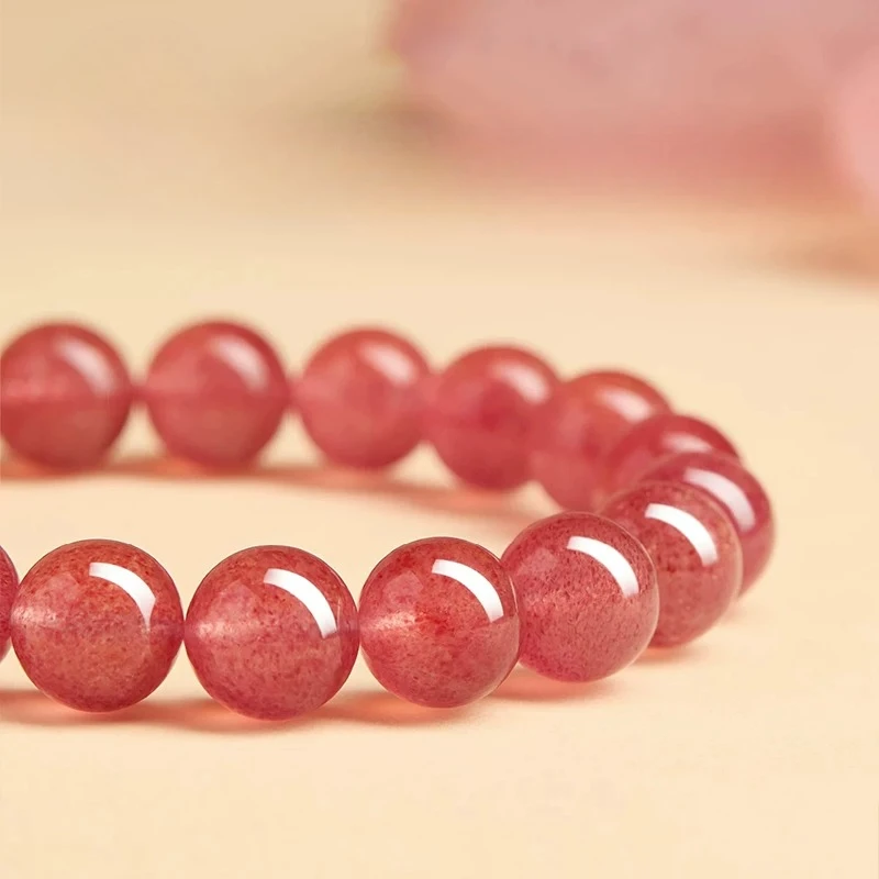 Chinese Style Natural Strawberry Quartz Bracelet Lucky Fortune Blessing Healing Crystal Jewelry For Women Girls Birthday Gift