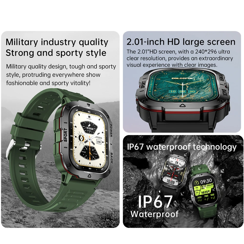 Smart Watches Outdoors Male Original 1.96 Full Touch Screen Personalized Sports Fitness Bluetooth Call Boy Smartwatch Military