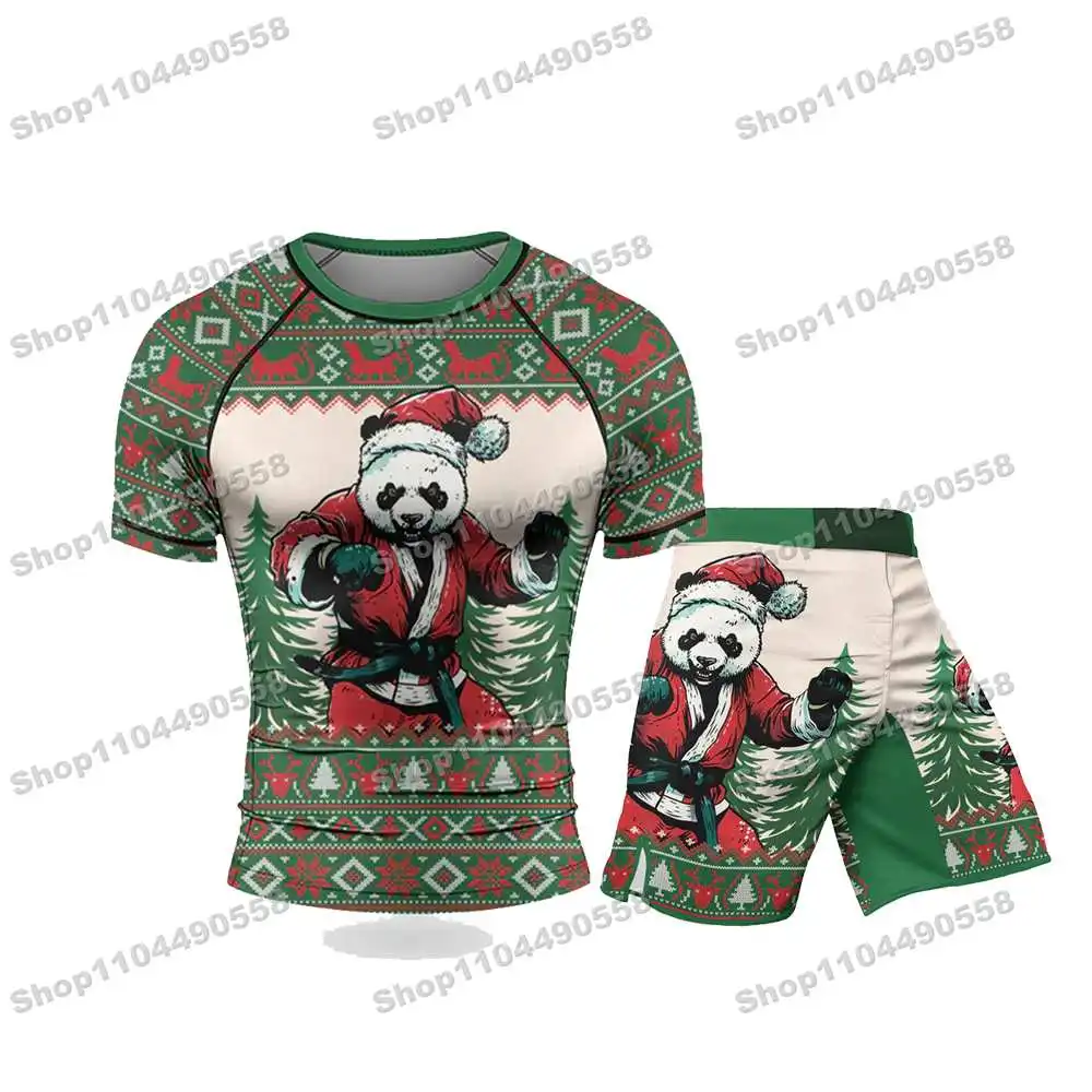 N318th Kinds Of Newly Panda Rash Guards Surfing Beach Swimwear Diving Gym Short sleeves MMA BJJ Men Jiu Jitsu Fitness Sets