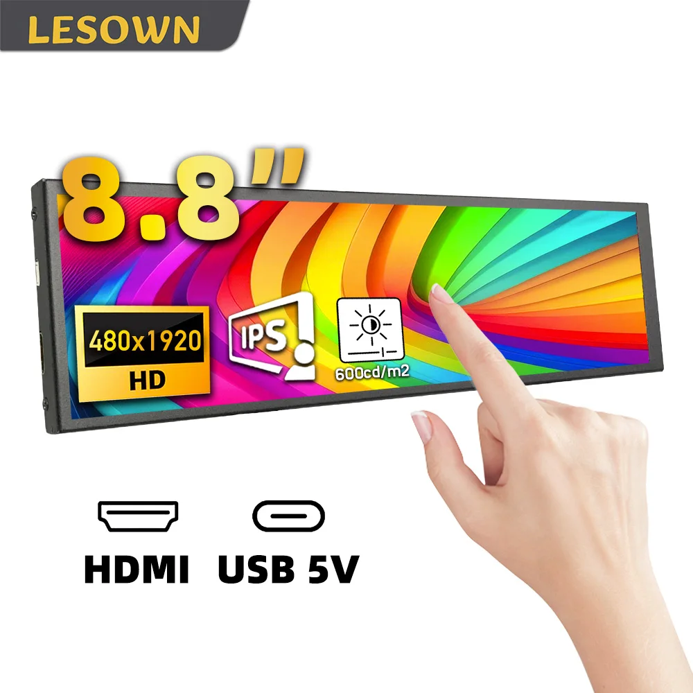

LESOWN Small 8.8 Inch Bar Screen IPS Portable Monitor AIDA64 Sensor Panel PC Second Display Touch/No Touch for Windows mac OS